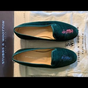 Stubbs & Wototton Palm Beach green flat shoes